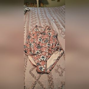 Kona Sol Blush Floral-Trim One-Piece Swimsuit